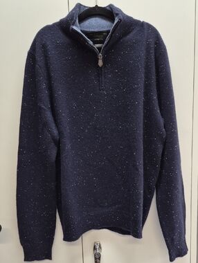 Bloomingdale's Navy Speckle Half-Zip Sweater